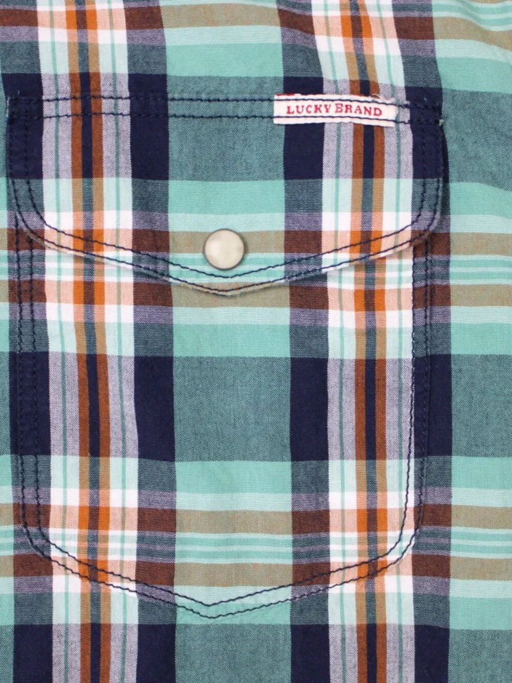 Lucky Brand Shirt Men Large Green/Blue/Orange Classic Fit Pearl Snap Long Sleeve